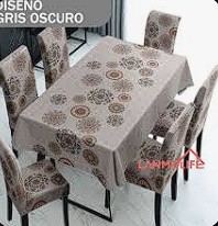 Miniatura 2 de SET Mantel gris flores+6 fundas sillas